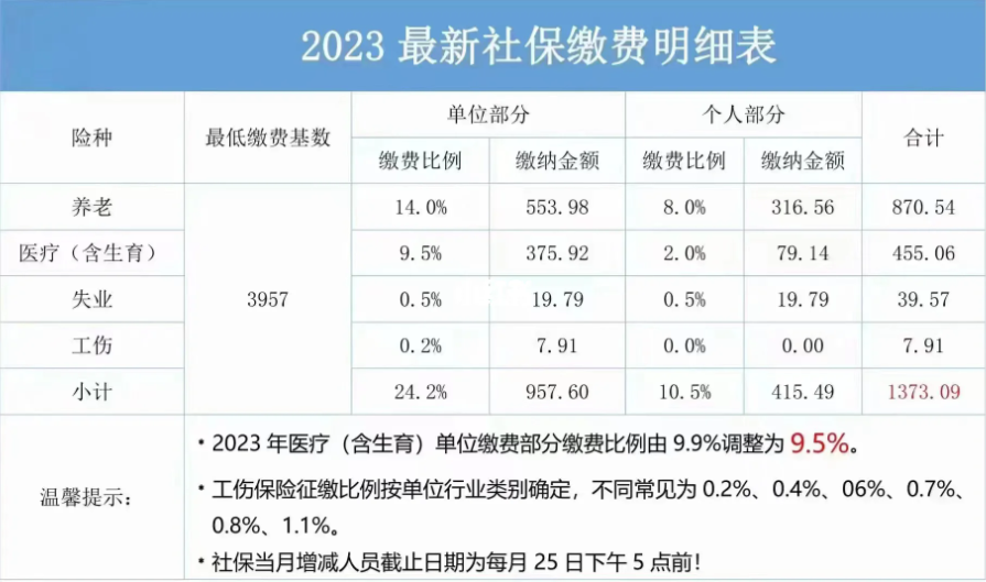 杭州2023社保缴费明细表